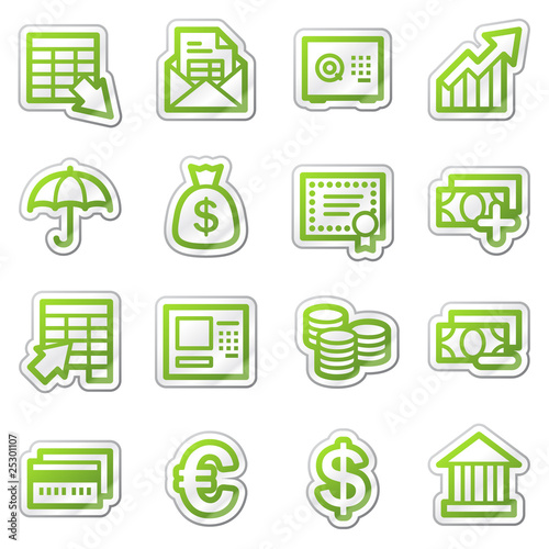 Banking web icons, green sticker series