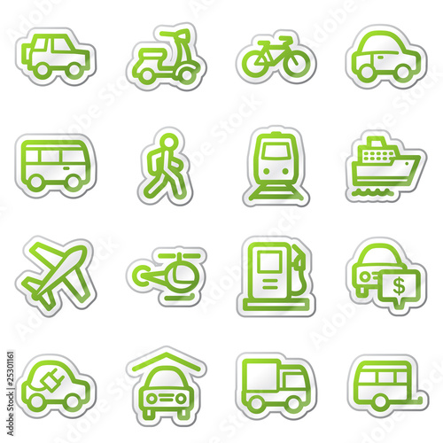 Transport web icons, green sticker series
