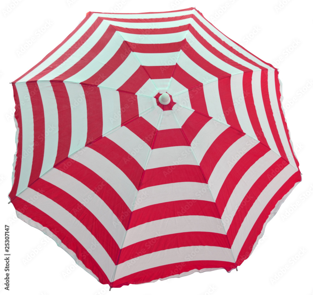 parasol rouge et blanc, plage vacances soleil, fond blanc Stock Photo |  Adobe Stock