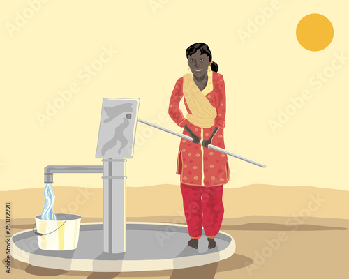 asian woman at a well