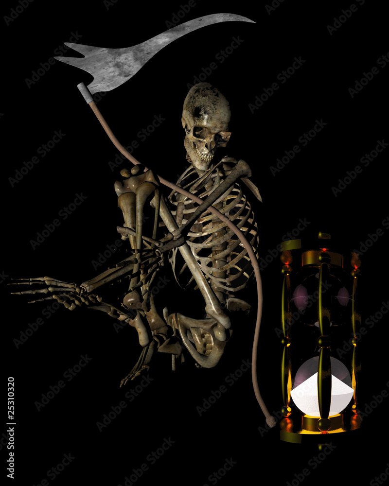 Fototapeta premium Skeleton with scythe and hourglass