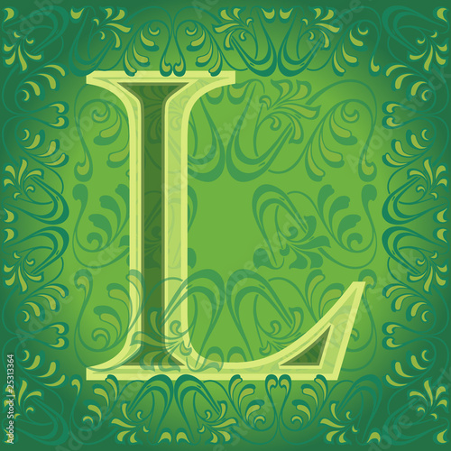 Letra l verde decorada, ele