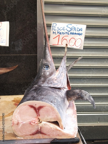 Sword fish on a fish market