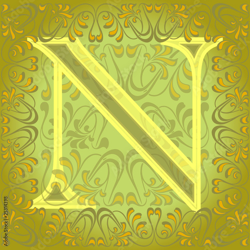 Letra n amarillo decorada, ene