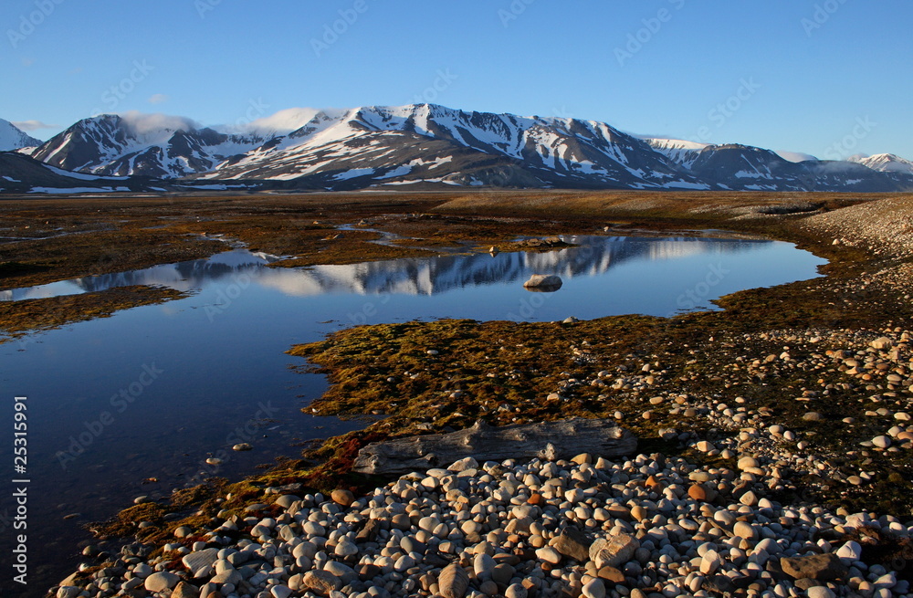 Small lake in tundra landscape of Spitsbergen