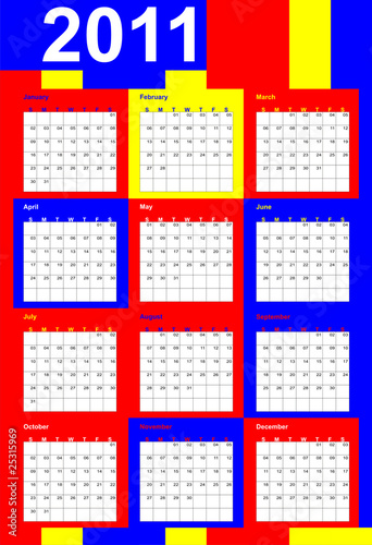 Calendar 2011 in primary colors, vector