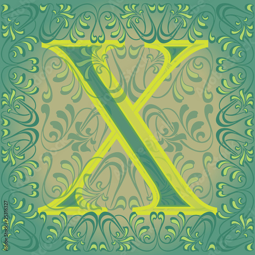 Letra x verde decorada, equis