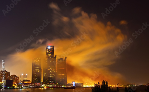 Detroit skyline covered in smoke