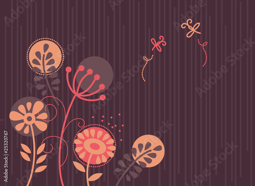 Floral background with cartoon dragonflies