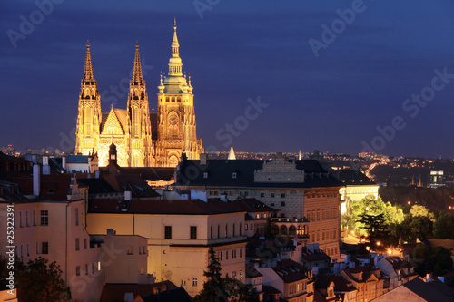 The night View on bright Prague with gothic