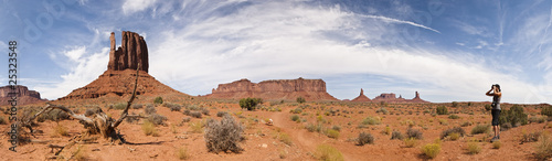 Monument valley panoramic view with women observation