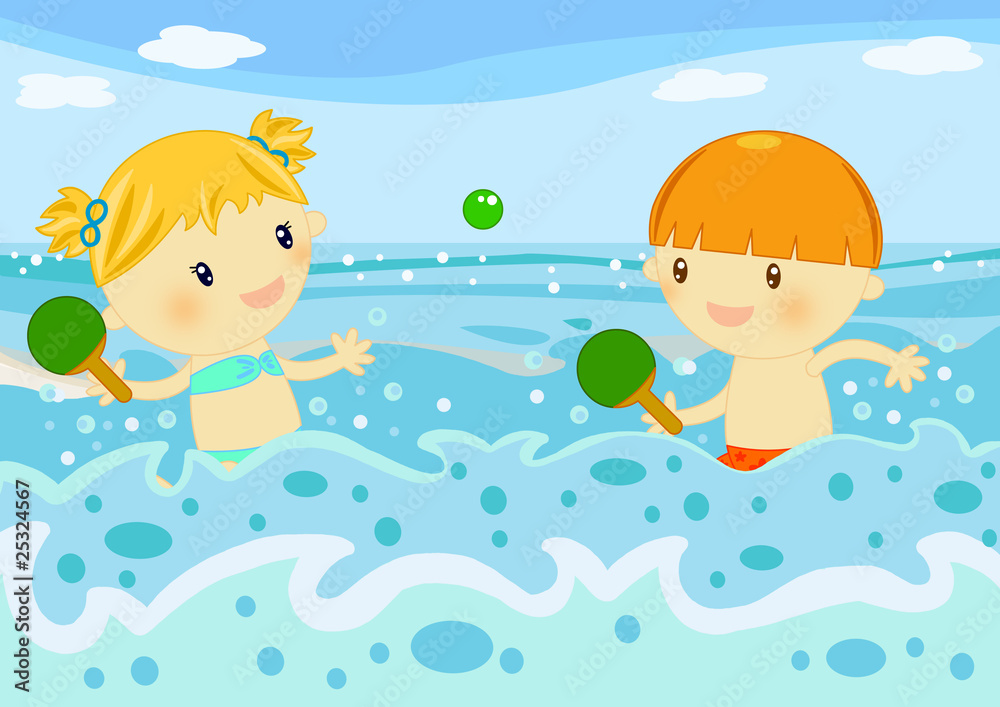 bambini giocano con le racchette al mare bambini giocano con le racchette al mare