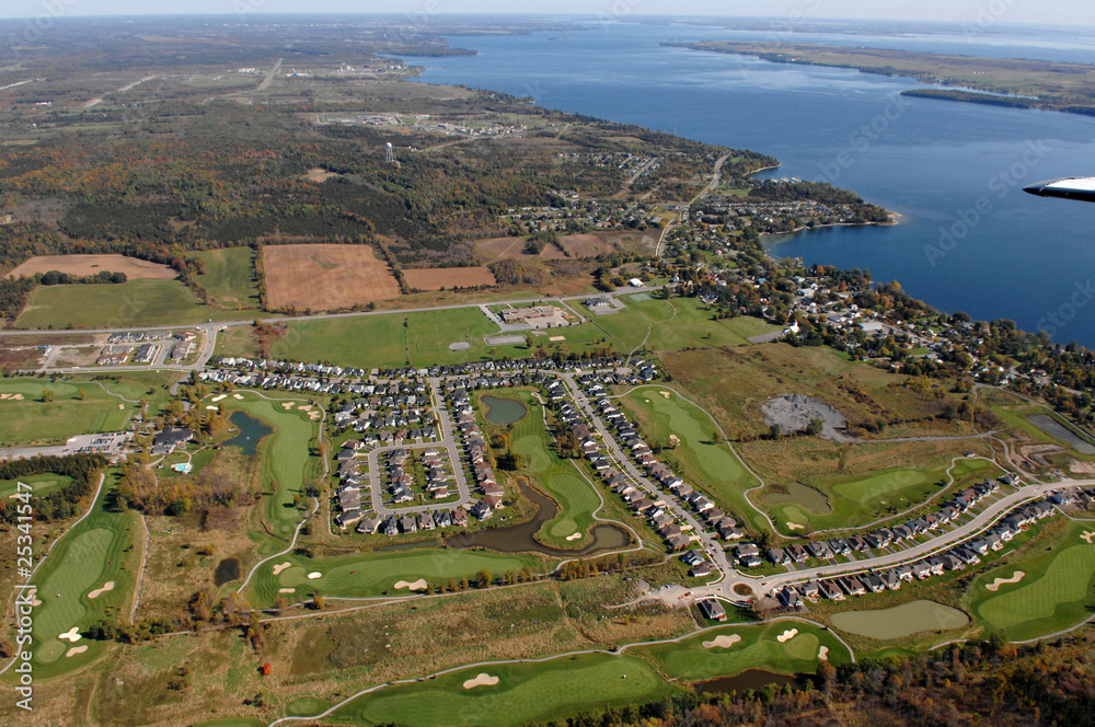 Aerial view of North American suburban neighbourhoods