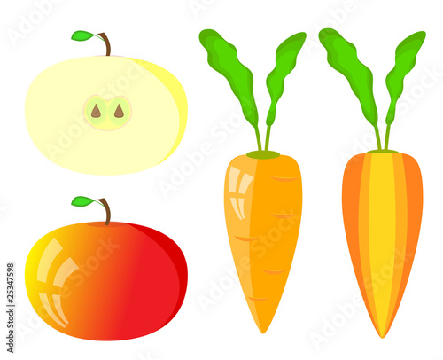 Set of vector carrot and apple