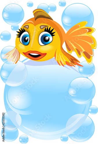 Pesce Cartoon con Bolle-Cartoon Fish and Bubbles-2-Vector