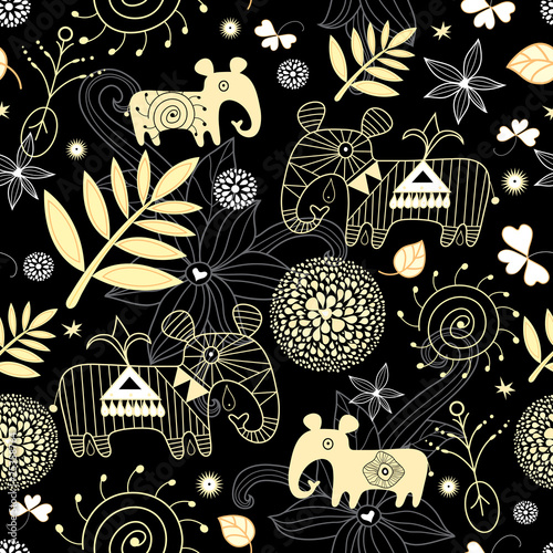 Decorative seamless pattern with gold leaf