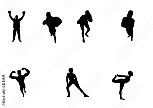 vector boxing silhouette set