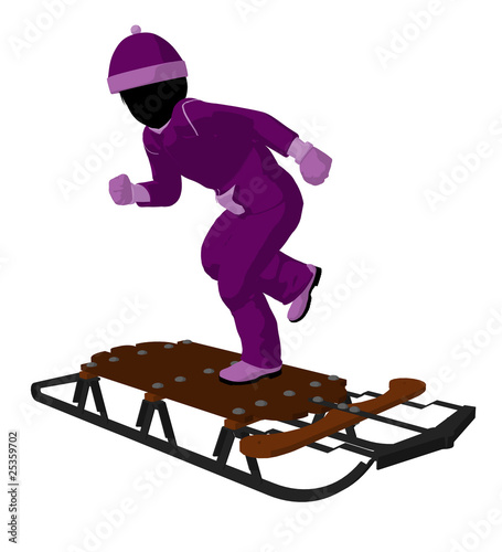 purple figure sledding on wooden sled clip art preview