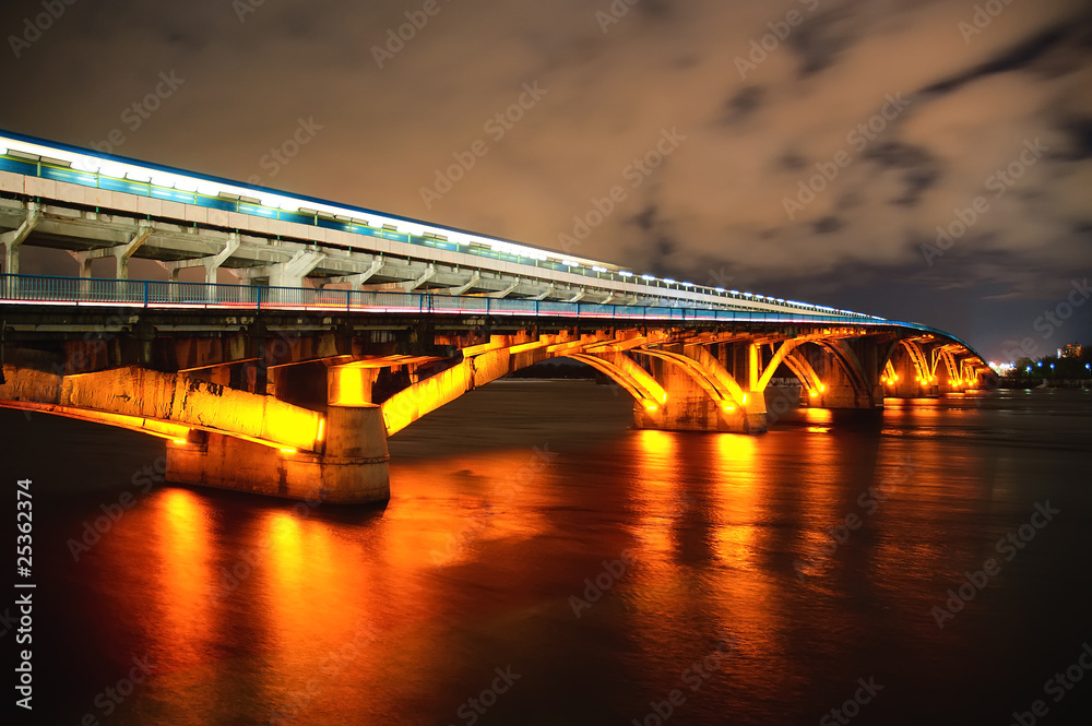 Kiev Metro Bridge At Night, Long Exposure
