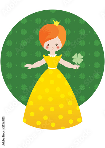 Little princess dressed in yellow with lucky clover