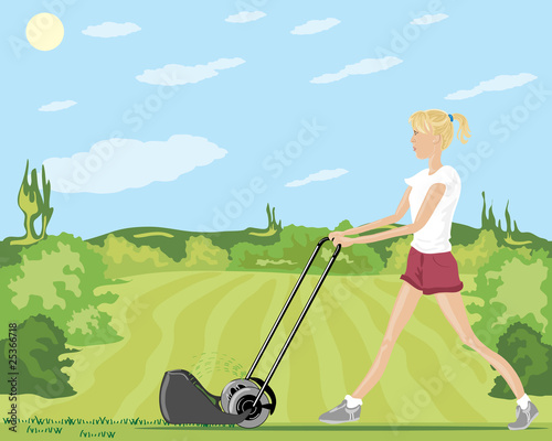 mowing the lawn