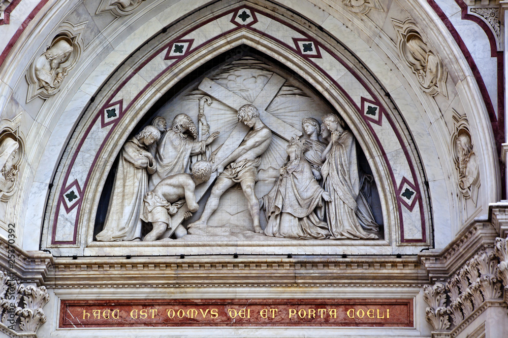 Basilica of Santa Croce Boy Carrying Cross Mosaic Facade Florenc