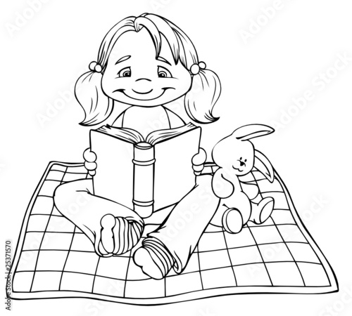 Mädchen, lesen, Buch, Decke, Stofftier, Geschichte