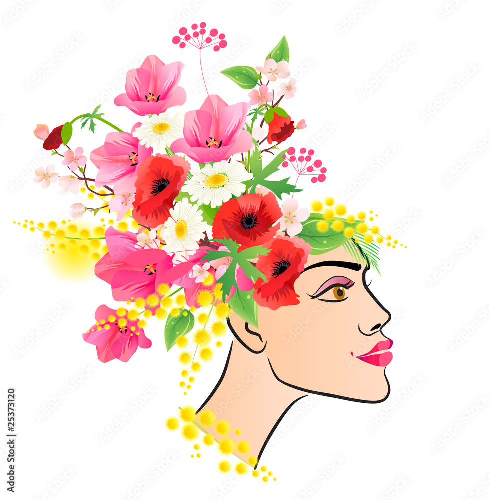 Floral woman with flowers on her head Floral woman with flowers on her head