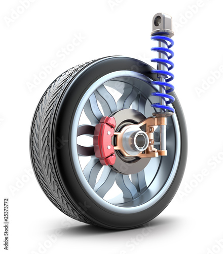 Wheel, shock absorber and brake pads