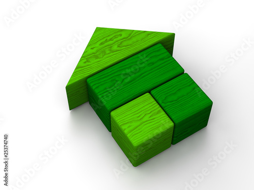 Green toy house on white background
