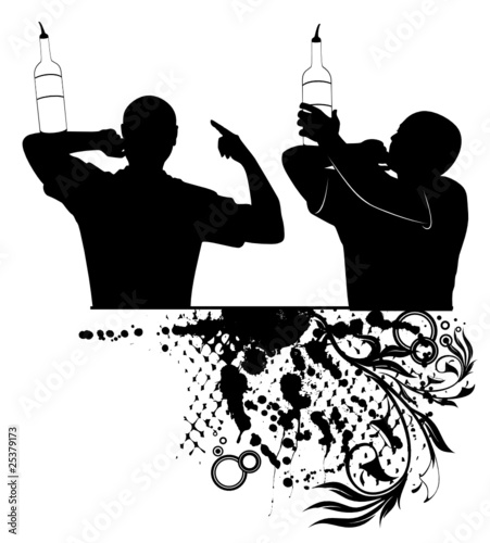 Vector silhouette of barman showing tricks with a bottle