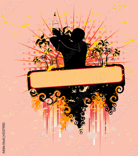 Vector silhouette of barman showing tricks with a bottle