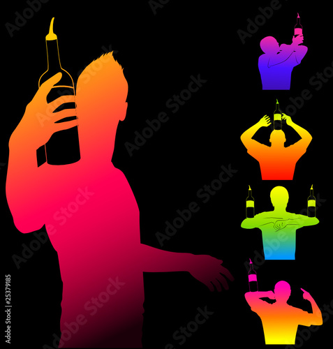 Vector silhouette of barman showing tricks with a bottle