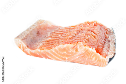 large piece of salted salmon, isolated on a white background