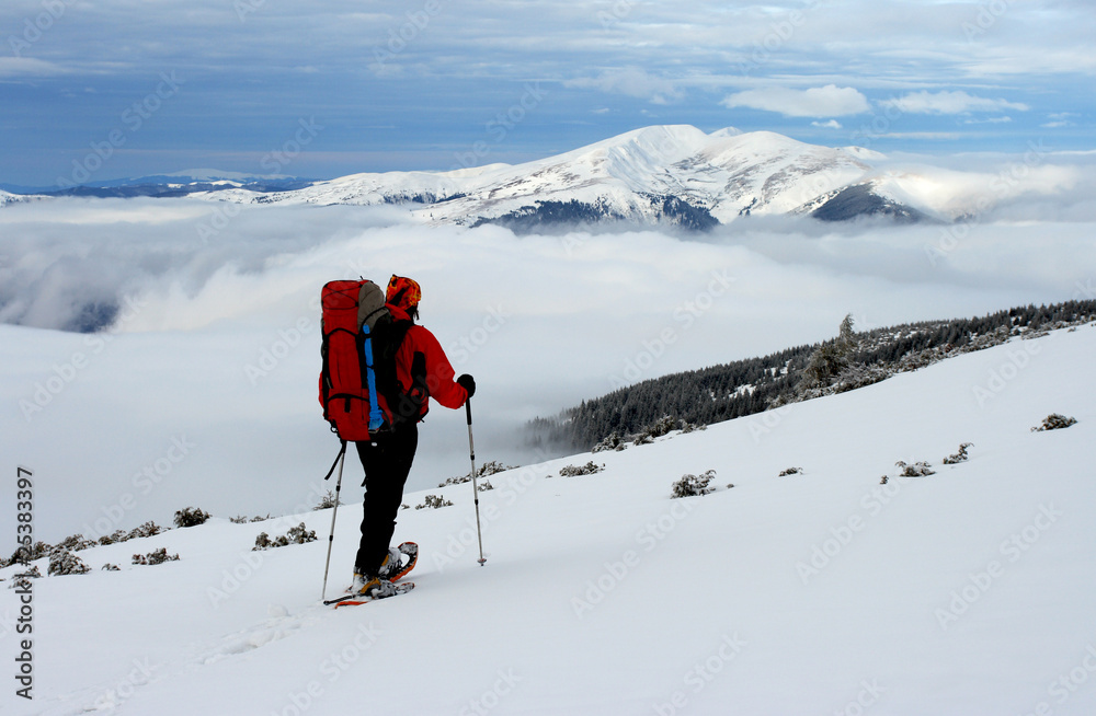 hiker in mountains