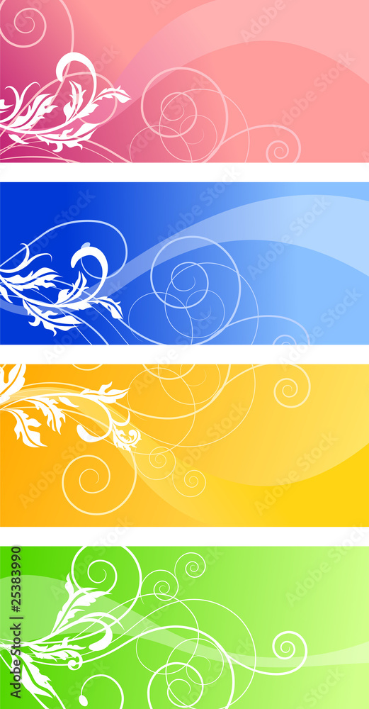 Four different colorful floral banners