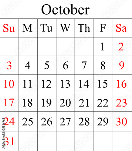 Calendar of October