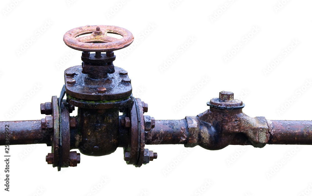 old  rusty country water supply system isolated over white