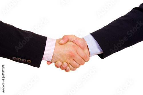 Business men hand shake in white background