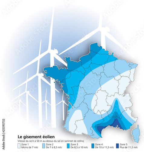 Energies renouvelable - Carte du gisement éolien en France