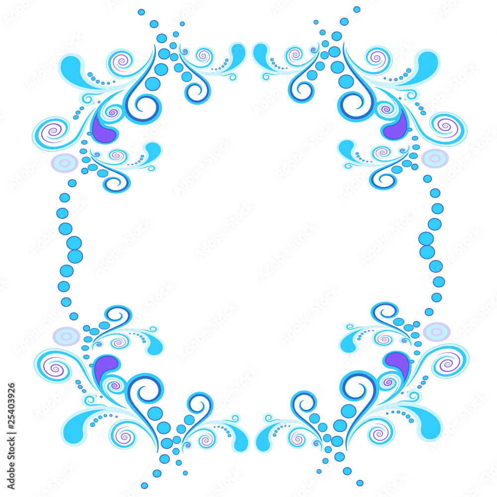 Floral and spiral elements border frame. Vector.