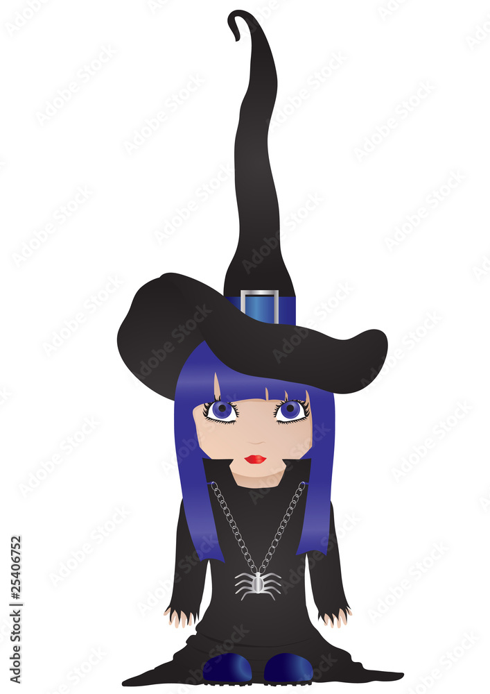 Vector illustration of little witch with violet hair
