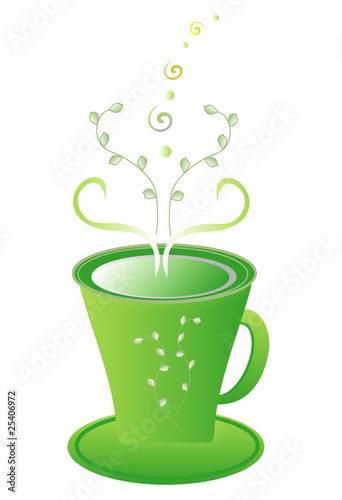 Green Tea cup with peppermint, vector