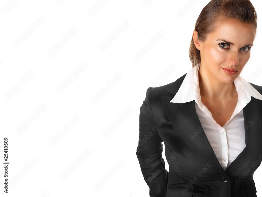 thoughtful modern business woman isolated on white thoughtful modern business woman isolated on white