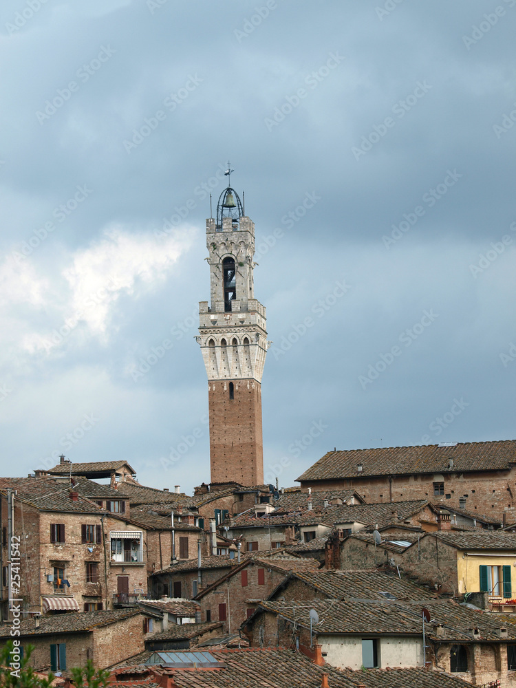 Siena - panorama of the old part of town withTorre del Manga