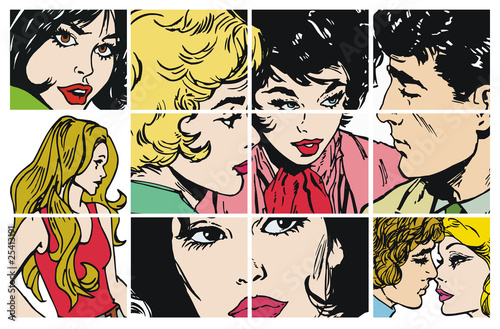 Colección de ilustraciones con parejas de enamorados