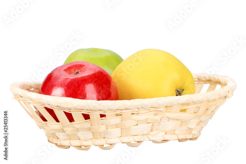 Three apples in basket