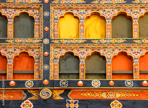 Detail Fassade der Paro Dzong Klosterburg, Bhutan photo