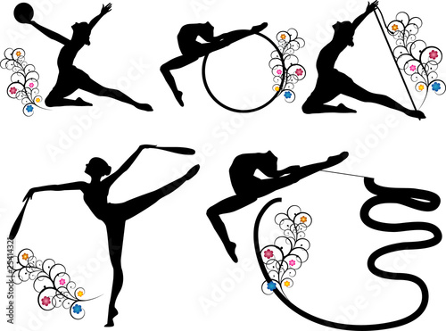 Set of gymnasts vector silhouettes