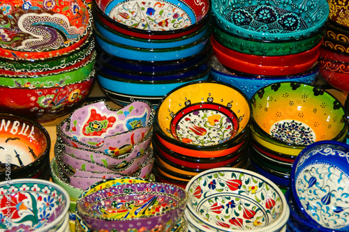 Hand decorated plates on the shelves of the grand bazaar